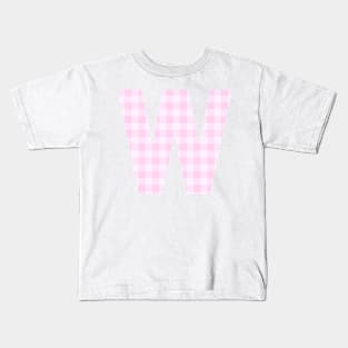 Copy of Pink Letter W in Plaid Pattern Background. Kids T-Shirt